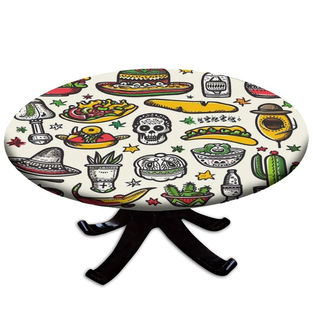 Barsada All Kinds of Food Multi Print Table Cover, Waterproof Oil-Proof Table Cover, Outdoor Picnic Party Dining Decoration Fit for 28" Table