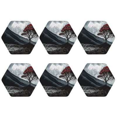 6Pcs Drink Coasters for Drinks Tabletop Protection, Tree and Volcanic Leather Coaster for Kinds of Cups, Absorbent Cup Coaster for Coffee Table Home Decor 4" Cup Mat Pad