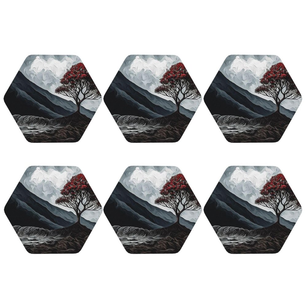 6Pcs Drink Coasters for Drinks Tabletop Protection, Tree and Volcanic Leather Coaster for Kinds of Cups, Absorbent Cup Coaster for Coffee Table Home Decor 4" Cup Mat Pad