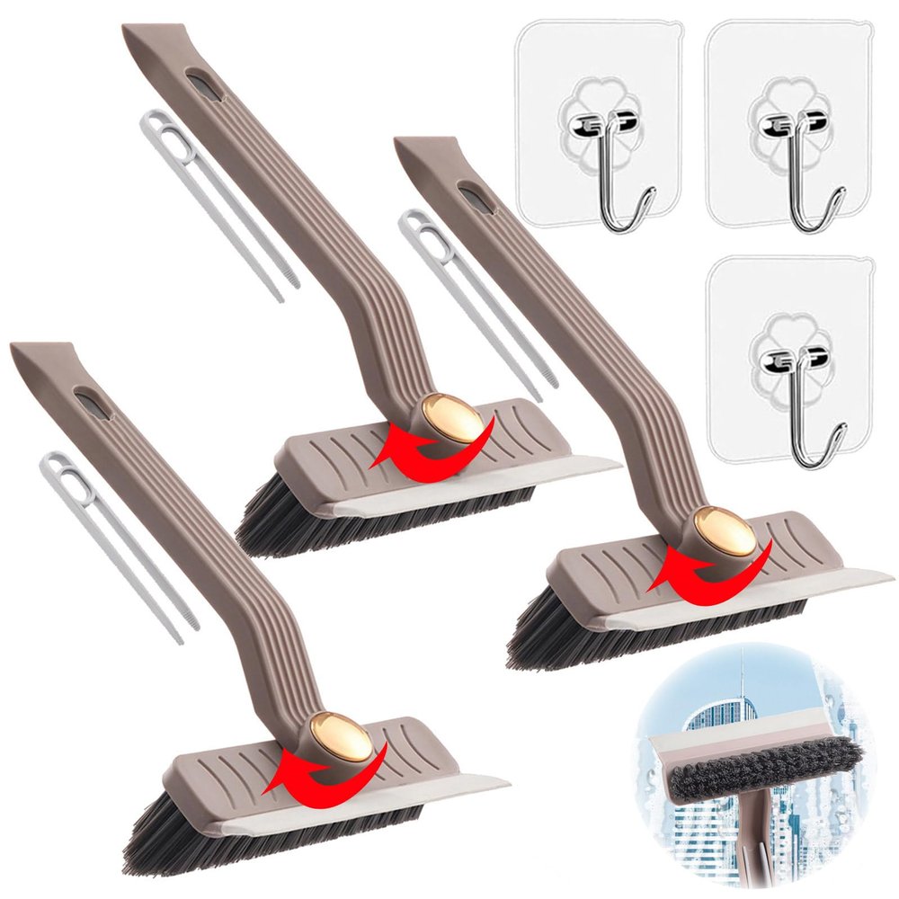 Generic 3Pcs Upgrade Multi-Function Rotating Crevice Cleaning Brush,4 in 1 Hard Bristle Crevice Grout/Gap Cleaning Brush, Household Cleaning Tool for Bathroom Kitchen Shower Tile Floors Corner(Grey)