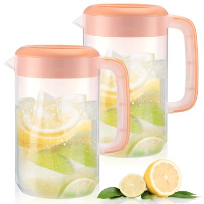2Pcs Plastic Pitcher with Lid Large Clear Water Carafe Jug Ice Tea Pitcher Lemonade Juice Beverage Jar with Strainer Cover Handle Measurements for Hot Cold Coffee Drink (Color : Pink, Size : 1 Gallo