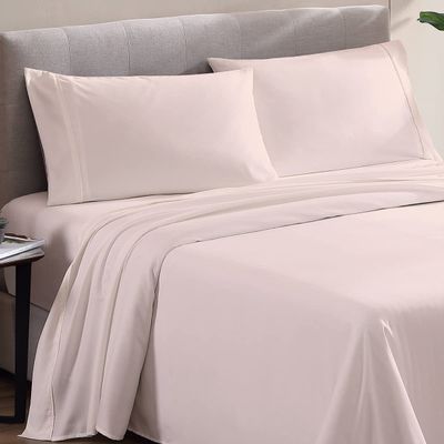 500 Thread Count Comfortable Dream-Zone Pima Cotton Royal Looking Solid Style Sheet Set (4-Pieces) Fits Pockets Up to 14 to 16" Inches Depth (Queen, Peach)
