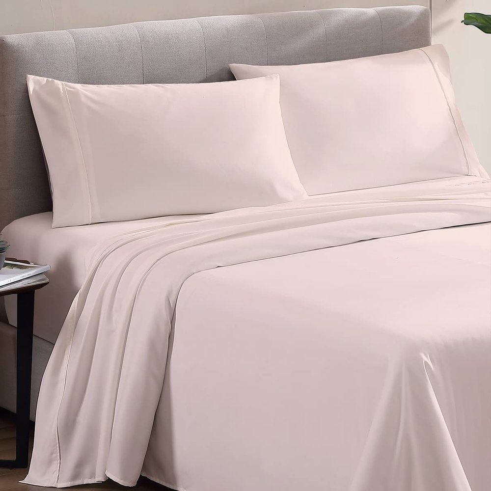 500 Thread Count Comfortable Dream-Zone Pima Cotton Royal Looking Solid Style Sheet Set (4-Pieces) Fits Pockets Up to 14 to 16" Inches Depth (Queen, Peach)