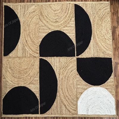 12x12 Ft Handmade Jute Square Rug  Natural Bohemian Style Area Rug for Living Room, Bedroom & Dining Room, Eco-Friendly Farmhouse Dcor