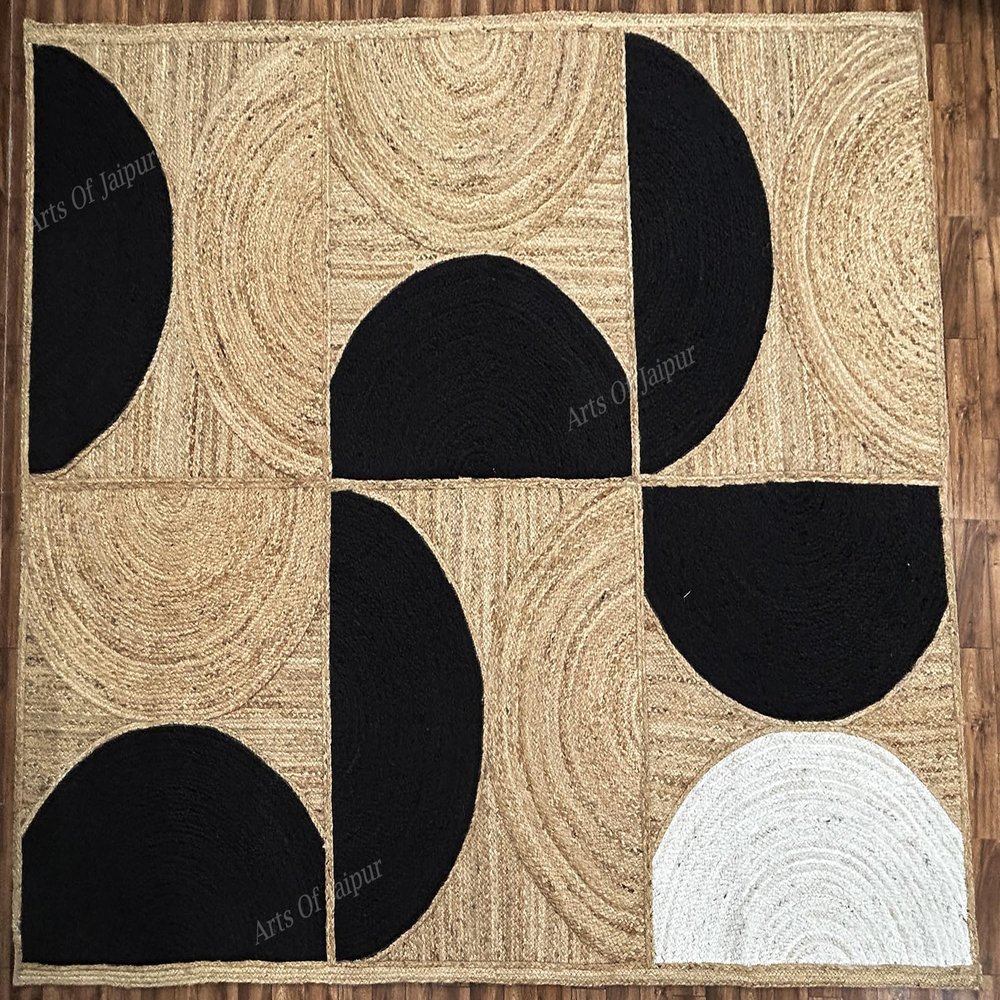 12x12 Ft Handmade Jute Square Rug  Natural Bohemian Style Area Rug for Living Room, Bedroom & Dining Room, Eco-Friendly Farmhouse Dcor