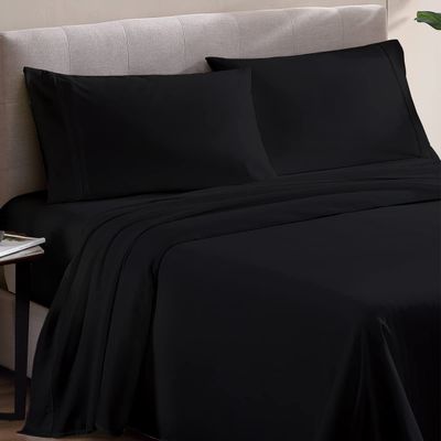 500 Thread Count Comfortable Dream-Zone Pima Cotton Royal Looking Solid Style Sheet Set (4-Pieces) Fits Pockets Up to 14 to 16" Inches Depth (Queen XL, Black)