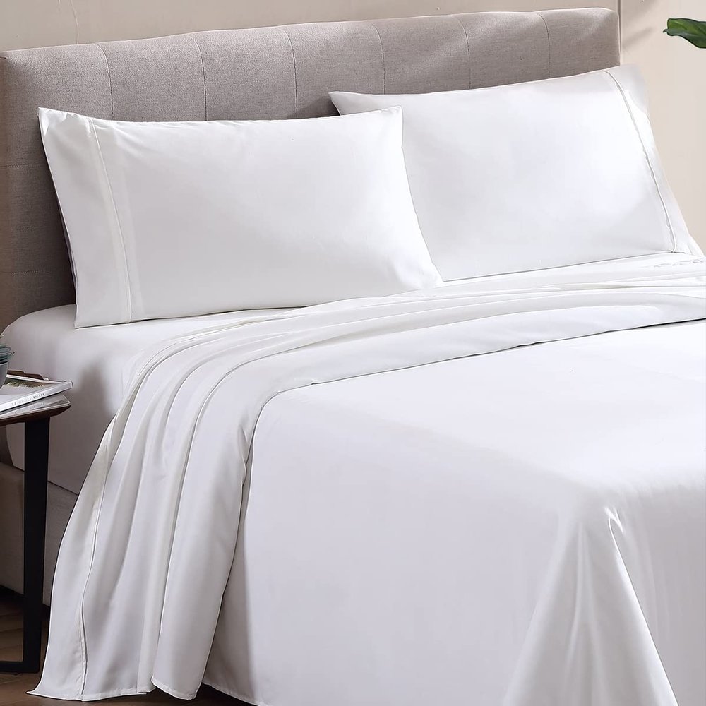 500 Thread Count Comfortable Dream-Zone Pima Cotton Royal Looking Solid Style Sheet Set (4-Pieces) Fits Pockets Up to 14 to 16" Inches Depth (RV King, White)