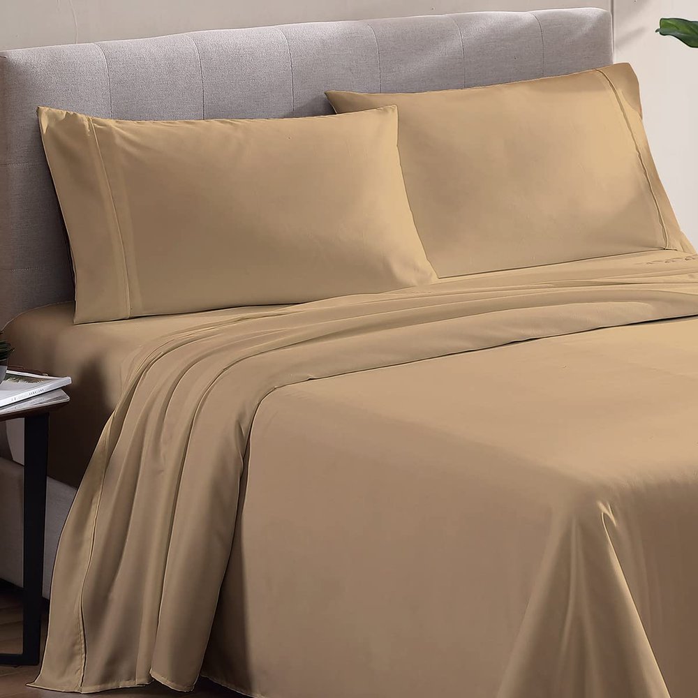 500 Thread Count Comfortable Dream-Zone Pima Cotton Royal Looking Solid Style Sheet Set (4-Pieces) Fits Pockets Up to 14 to 16" Inches Depth (Twin, Taupe)