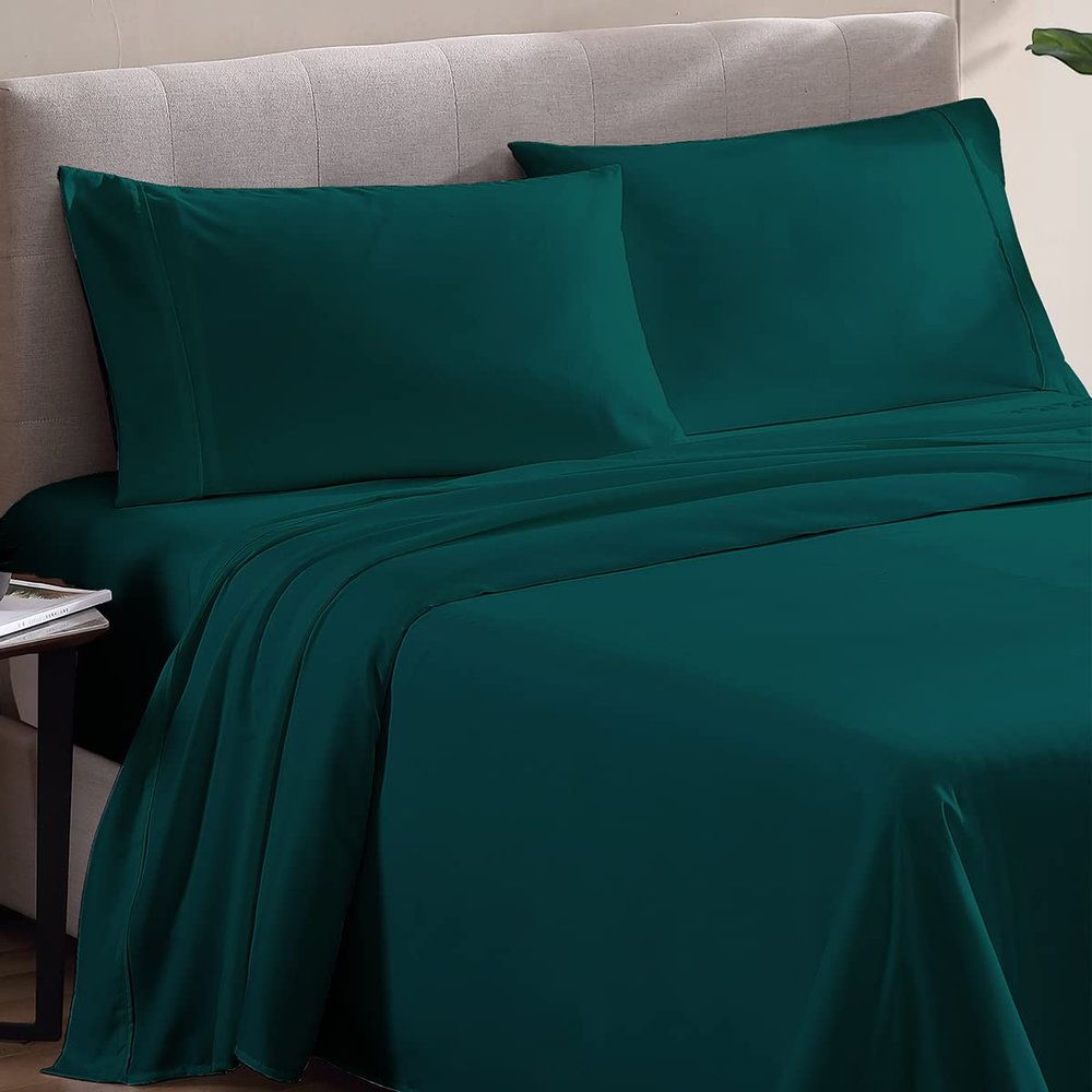 500 Thread Count Comfortable Dream-Zone Pima Cotton Royal Looking Solid Style Sheet Set (4-Pieces) Fits Pockets Up to 14 to 16" Inches Depth (Short King, Teal Blue)