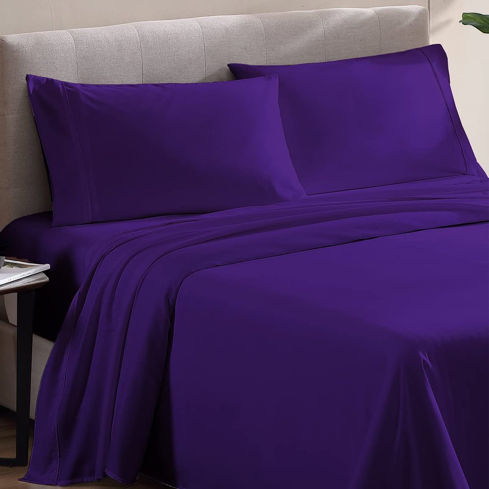 500 Thread Count Comfortable Dream-Zone Pima Cotton Royal Looking Solid Style Sheet Set (4-Pieces) Fits Pockets Up to 14 to 16" Inches Depth (RV King, Purple)