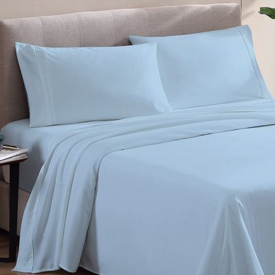 500 Thread Count Comfortable Dream-Zone Pima Cotton Royal Looking Solid Style Sheet Set (4-Pieces) Fits Pockets Up to 14 to 16" Inches Depth (Twin, Light Blue)