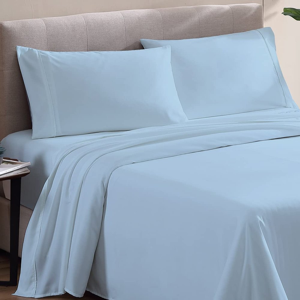 500 Thread Count Comfortable Dream-Zone Pima Cotton Royal Looking Solid Style Sheet Set (4-Pieces) Fits Pockets Up to 14 to 16" Inches Depth (Twin, Light Blue)