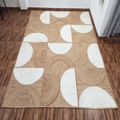 11x11 Ft Square Jute Rug Off-White & Beige Handmade Carpet for Living Room, Bedroom & Indoor Farmhouse Dcor