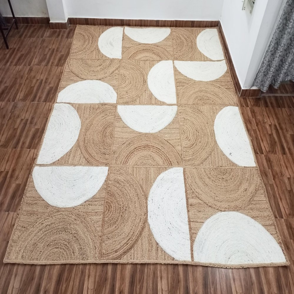 11x11 Ft Square Jute Rug Off-White & Beige Handmade Carpet for Living Room, Bedroom & Indoor Farmhouse Dcor