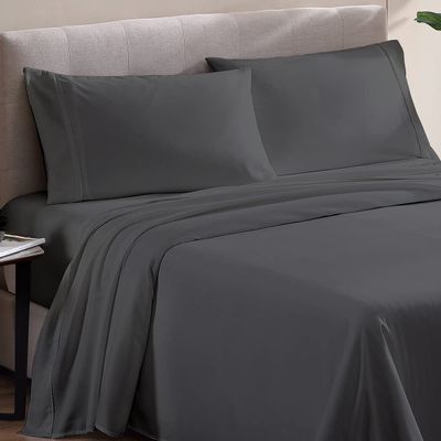 500 Thread Count Comfortable Dream-Zone Pima Cotton Royal Looking Solid Style Sheet Set (4-Pieces) Fits Pockets Up to 14 to 16" Inches Depth (California King, Dark Grey)
