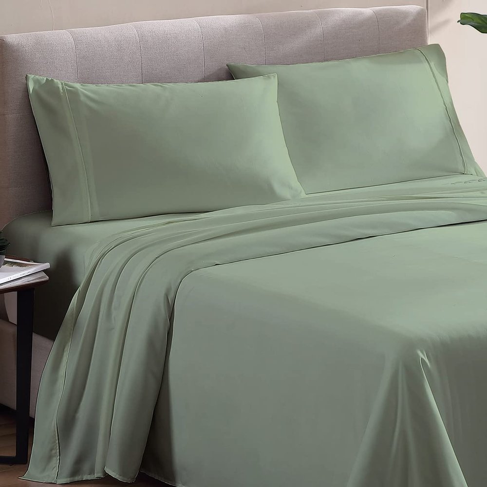 500 Thread Count Comfortable Dream-Zone Pima Cotton Royal Looking Solid Style Sheet Set (4-Pieces) Fits Pockets Up to 14 to 16" Inches Depth (OLY Queen, Moss)