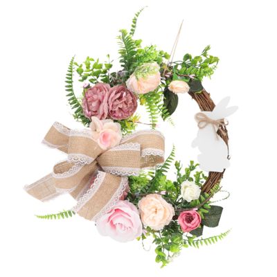 HOLIDYOYO Spring Bunny Wreath Easter Artificial Flower Decor for Front Door Indoor and Outdoor Use Cute Bunny Design for Holiday Parties and Seasonal Celebrations