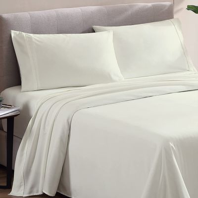 500 Thread Count Comfortable Dream-Zone Pima Cotton Royal Looking Solid Style Sheet Set (4-Pieces) Fits Pockets Up to 14 to 16" Inches Depth (OLY Queen, Ivory)