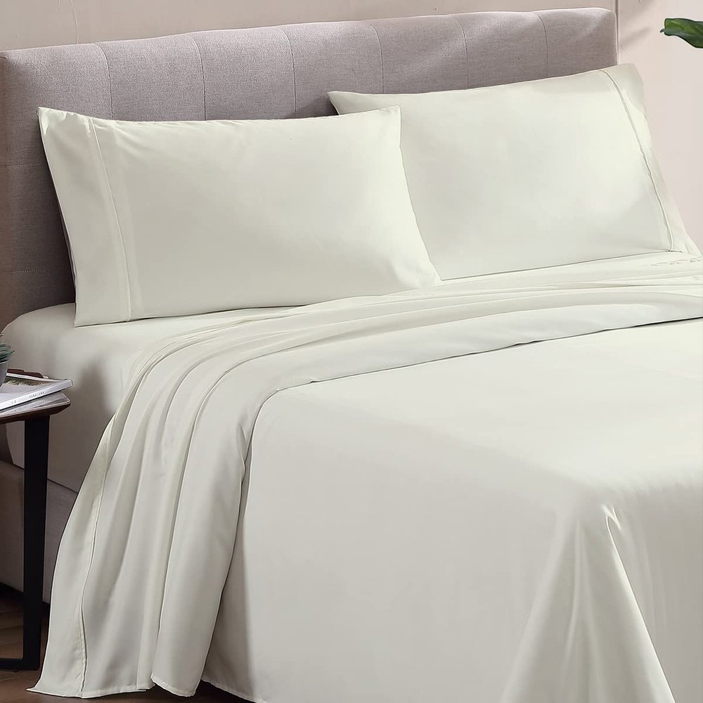 500 Thread Count Comfortable Dream-Zone Pima Cotton Royal Looking Solid Style Sheet Set (4-Pieces) Fits Pockets Up to 14 to 16" Inches Depth (OLY Queen, Ivory)