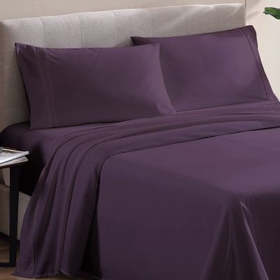 500 Thread Count Comfortable Dream-Zone Pima Cotton Royal Looking Solid Style Sheet Set (4-Pieces) Fits Pockets Up to 14 to 16" Inches Depth (Queen XL, Plum)