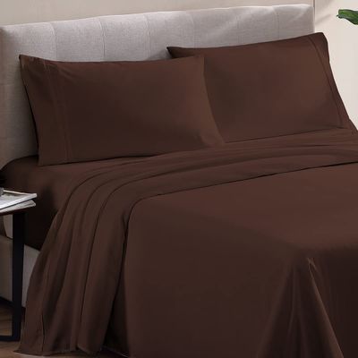 500 Thread Count Comfortable Dream-Zone Pima Cotton Royal Looking Solid Style Sheet Set (4-Pieces) Fits Pockets Up to 14 to 16" Inches Depth (Twin, Chocolate)