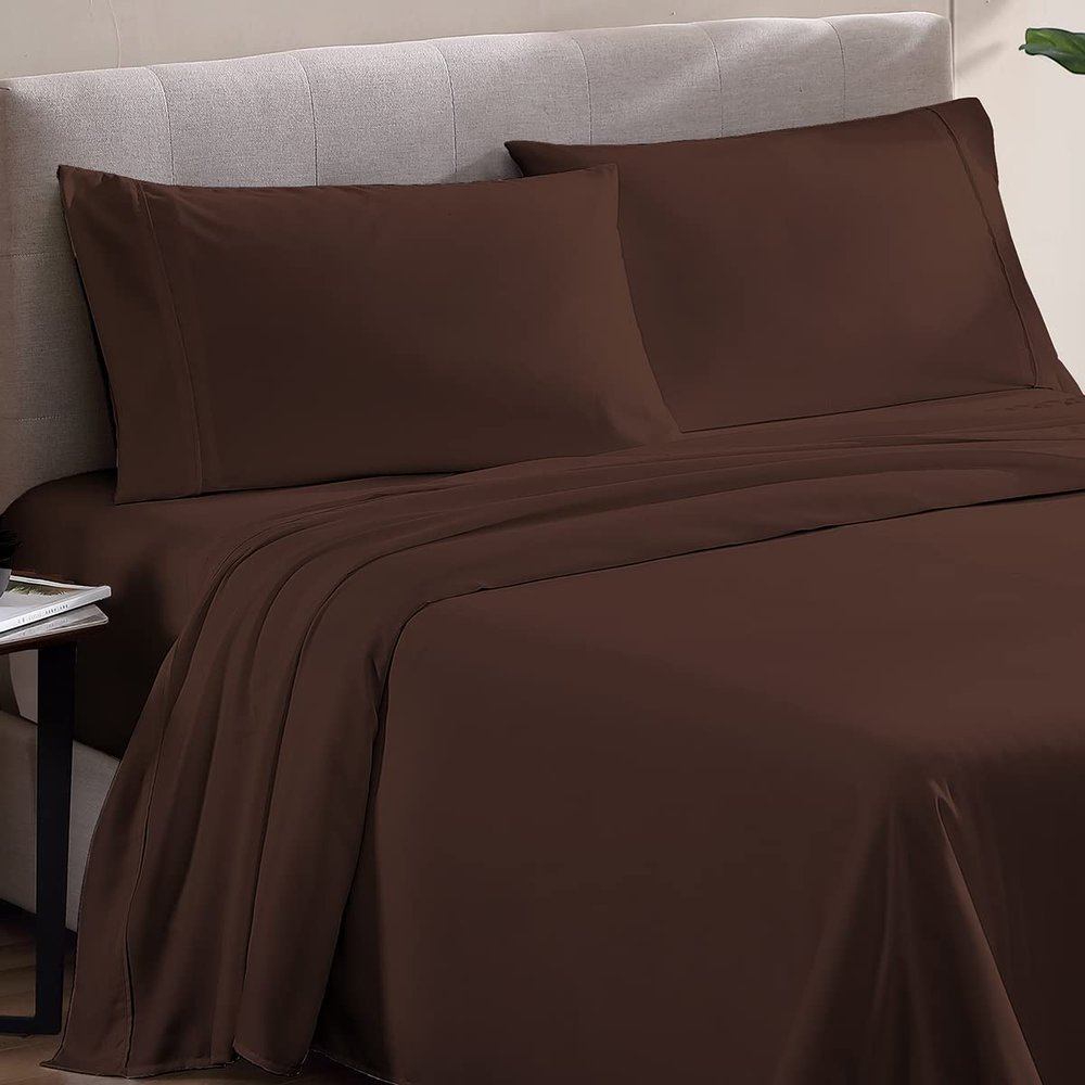 500 Thread Count Comfortable Dream-Zone Pima Cotton Royal Looking Solid Style Sheet Set (4-Pieces) Fits Pockets Up to 14 to 16" Inches Depth (Twin, Chocolate)