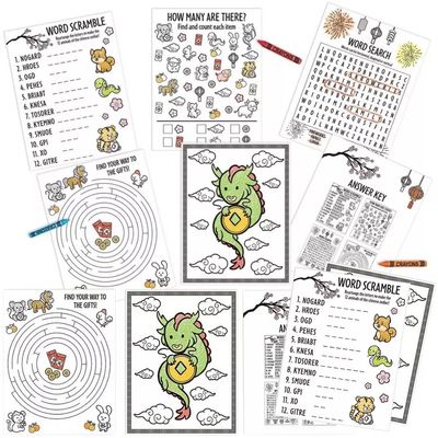 Amscan Fun & Educational Multicolor Chinese New Year Activity Sheets - 11" x 8.5" (Pack of 11) - Exciting & Entertaining Design - Ideal for Family Festivities