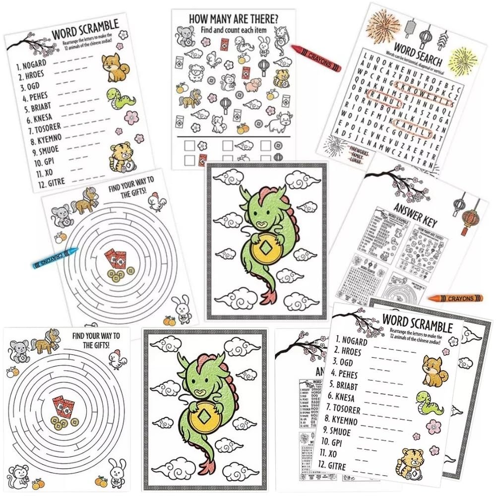 Amscan Fun & Educational Multicolor Chinese New Year Activity Sheets - 11" x 8.5" (Pack of 11) - Exciting & Entertaining Design - Ideal for Family Festivities