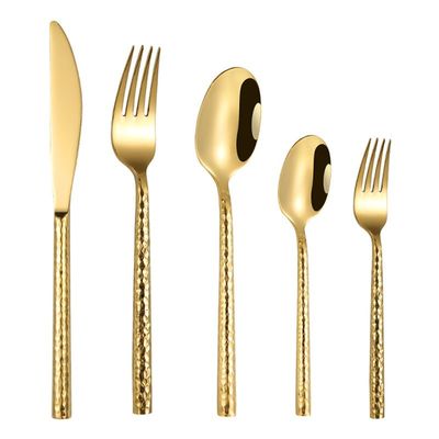GOODJAYVEN Silverware Flatware Set, 5/20/30/40 Pieces Hammered Stainless Steel Steak Knives, Forks And Spoons (Color : Gold, Size : 8Set-40Pcs)