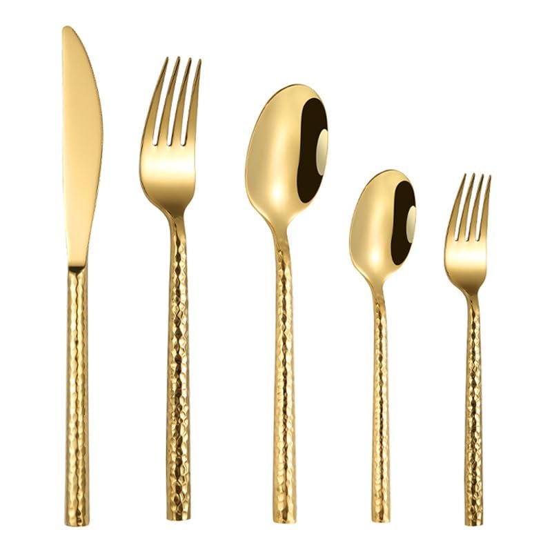 GOODJAYVEN Silverware Flatware Set, 5/20/30/40 Pieces Hammered Stainless Steel Steak Knives, Forks And Spoons (Color : Gold, Size : 8Set-40Pcs)