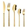 GOODJAYVEN Silverware Flatware Set, 5/20/30/40 Pieces Hammered Stainless Steel Steak Knives, Forks And Spoons (Color : Gold, Size : 8Set-40Pcs) view 1