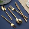 GOODJAYVEN Silverware Flatware Set, 5/20/30/40 Pieces Hammered Stainless Steel Steak Knives, Forks And Spoons (Color : Gold, Size : 8Set-40Pcs) view 3