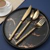 GOODJAYVEN Silverware Flatware Set, 5/20/30/40 Pieces Hammered Stainless Steel Steak Knives, Forks And Spoons (Color : Gold, Size : 8Set-40Pcs) view 4