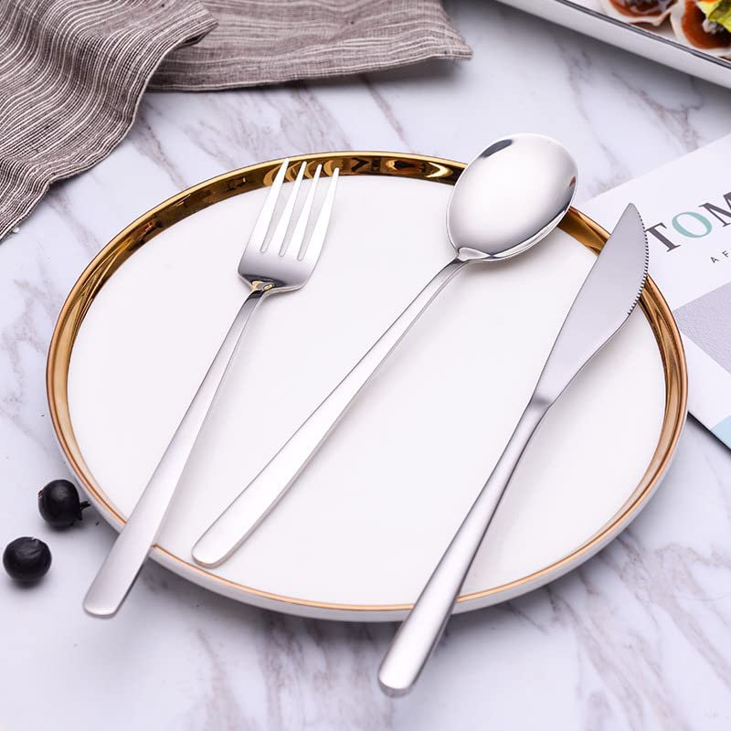 SEELLODGE Silverware Flatware Cutlery Set, 3/12/18/24 Pieces Household 304 Stainless Steel Knife, Fork And Spoon Restaurant Thickened 304 Stainless Steel Steak Knife, Fork And Spoon Three-piece Set (