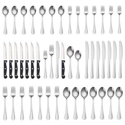 ONUIFIKE Silverware Set, 48-piece Stainless Steel Cutlery Set, Steak Knife, Table Knife, Main Table Spoon, Fork, Dessert Spoon Set, Cutlery Flatware Set (Color : Silver)