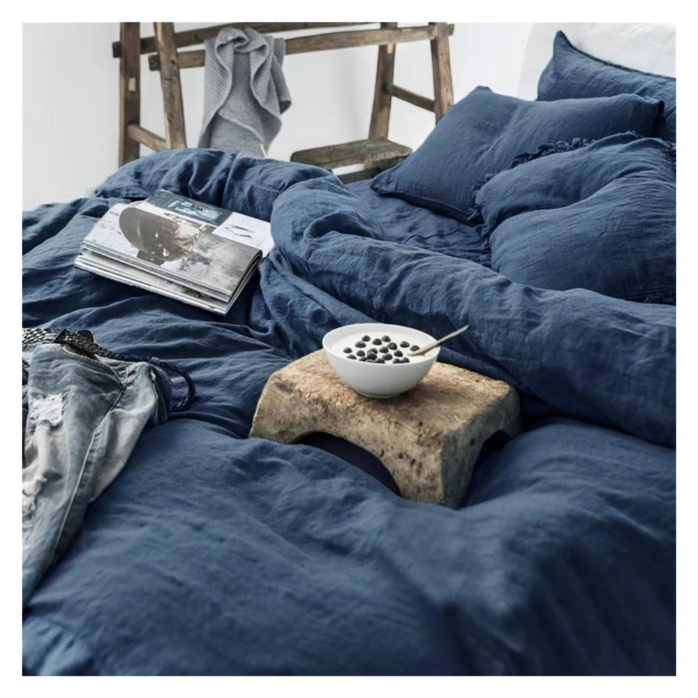 Bed, 3PCS 100% Pure Linen Solid Color Bedding Set, Linen Duvet Cover and Pillow, Quilt Cover