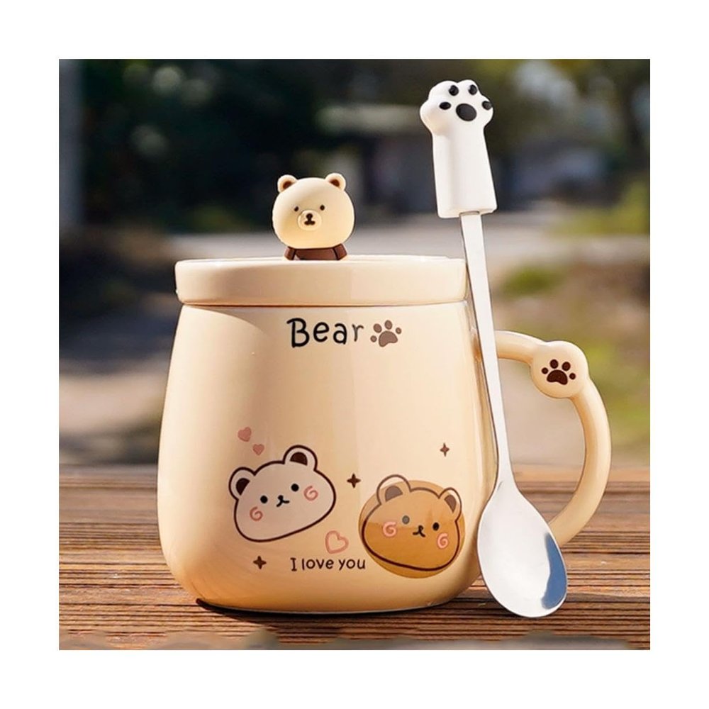 SUREK Portable Cute Mug Set Round Ceramic Tea Cup Office Home Morning Mug 400ml/13.5oz Reusable home office beautiful, Brown