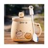 SUREK Portable Cute Mug Set Round Ceramic Tea Cup Office Home Morning Mug 400ml/13.5oz Reusable home office beautiful, Brown view 1