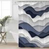 Abstract Shower Curtain for Bathroom 72" x 84" Modern Geometric Ombre Navy Blue Ocean Wave Stripe Shower Curtain with Hooks Polyester Waterproof Home Bathtub Decor view 1