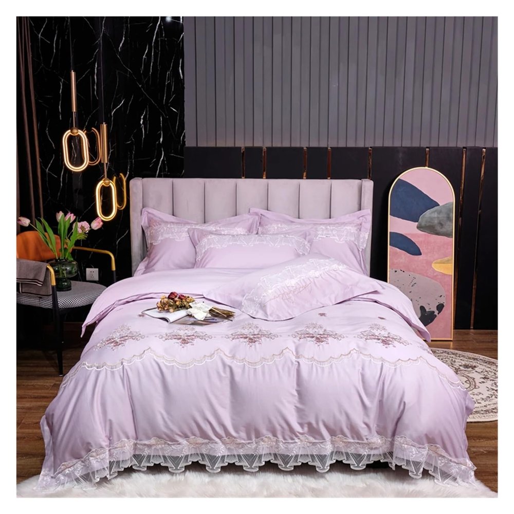 ADovz 1200TC Egyptian Cotton Flowers Embroidery Princess Wedding Bedding Set Lace Duvet Cover Set Bed Sheet Or Fitted Sheet Pillowcase,Bed Sheets