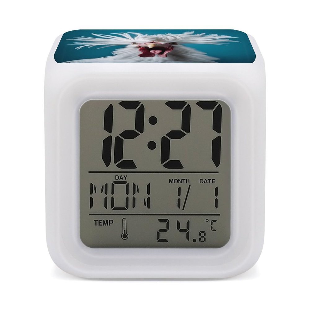 Rooster Alarm Clocks Color Changing LED Clock Digital Alarm with Time Date Temperature