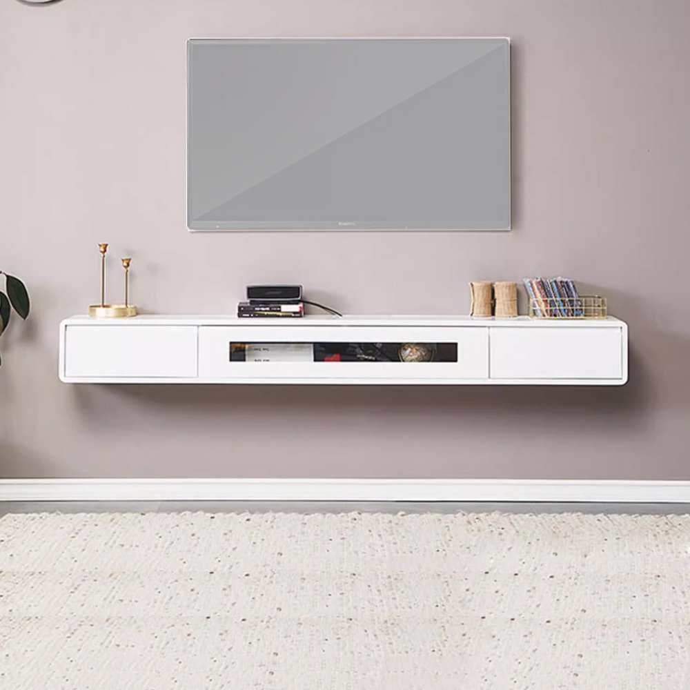 XRRJFYH Wood TV Stand Floating TV Console TV Table with Drawers Media Console TV Cabinet Entertainment Center (Color : White, Size : 160CM/63IN)