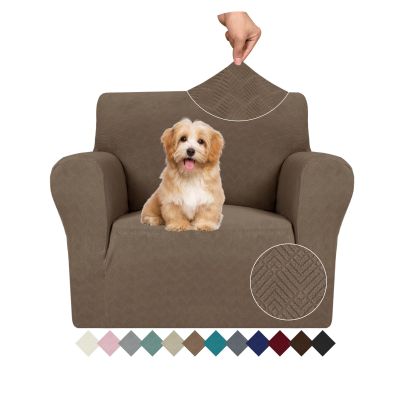 JIVINER Stretch Armchair Slipcovers, 1 Piece Chair Sofa Covers 1 Seater Couch Covers with Elastic Bottom for Kids, Pets (Brown, Chair)