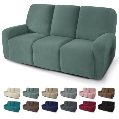 JIVINER 5 Pieces Recliner Sofa Covers Stretch Recliner Sofa Slipcover with Elastic Bottom Jacquard Fitted Reclining 3 Cushion Couch Cover Furniture Protector with Pockets (3 Seater, Pea Green)