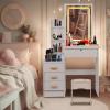 Makeup Vanity Desk with Mirror and Lights, 3 Colour Light Modes Bedroom Dressing Table wih Drawers Shelves Chair Wooden Handles and a Lock Easy Assembly Vanity desks (31.5" x 15.75" x 53.15") view 2