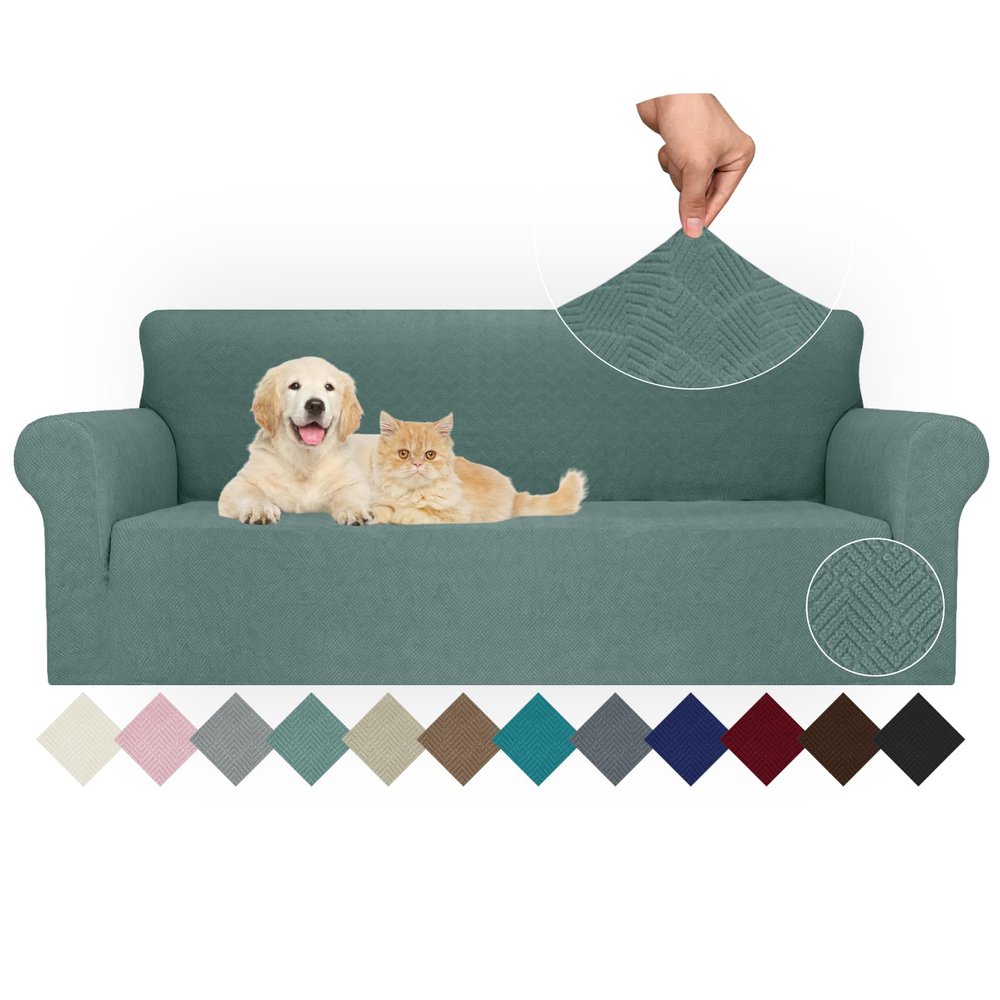 JIVINER Stretch Oversized Sofa Covers 1 Piece 4 Seater Couch Covers Jacquard Universal Sofa Slipcovers for Extra Large Funiture Protector for Kids, Pets (Pea Green, XL Sofa)
