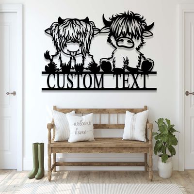 Custom Cute Highland Cow Metal Sign Cow Wall Decor Personalized Highland Cow Farm Ranch Sign Cow Barn Farmhouse Kitchen Room Decor Sign Highland Cow Wall Art Farmer Gift