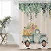 Shower Curtain, Easter Truck with Eggs Spring Flowers Eucalyptus Leaves Linen Shower Curtains for Bathroom Shower Stalls and Bathtubs Decor,Washable Fabric Bath Curtain Set with Hook 72x78 inch view 1