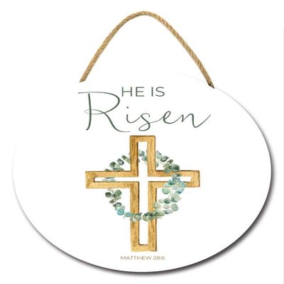Bidesign He Is Risen Sign Religion Christian Easter Decorations Easter Door Sign For Front Door Porch Farmhouse Rustic Wooden Easter Wreath For Home Wall Decor Cross Sign Outdoor Indoor