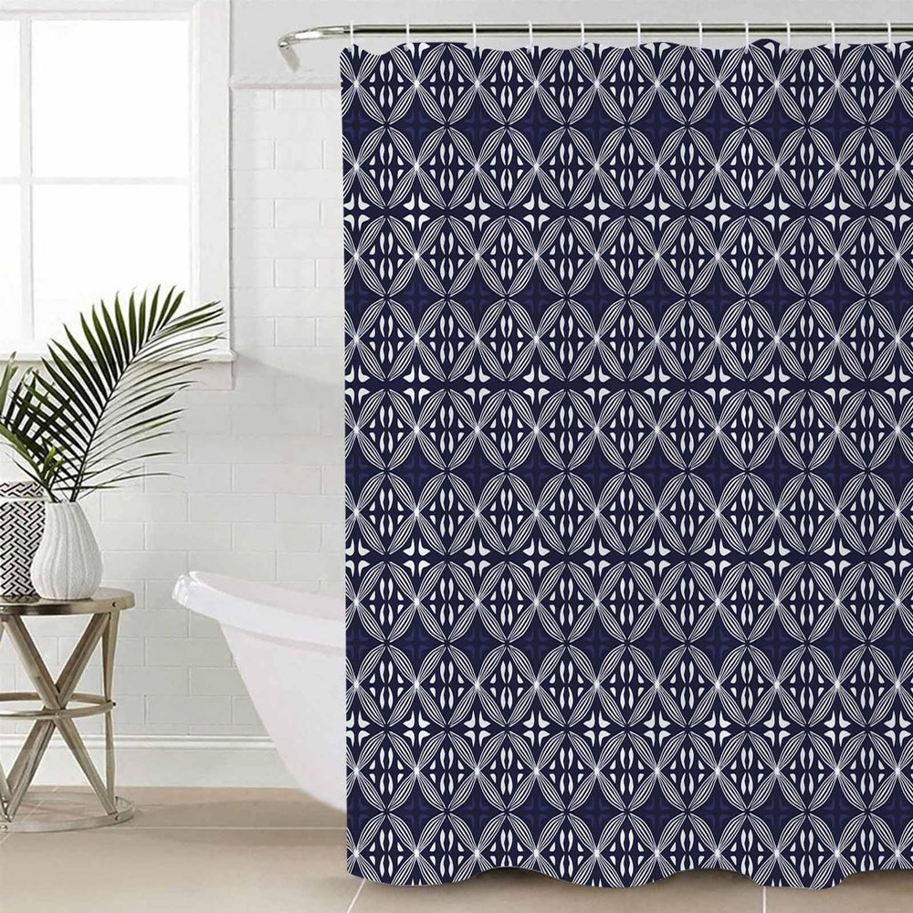 Shower Curtain, Navy Blue Retro Abstract Art Modern Geometric Shower Curtains for Bathroom Shower Stalls and Bathtubs Decor,Washable Bath Curtain Fabric Shower Curtain Set with Hook 72x84 inch